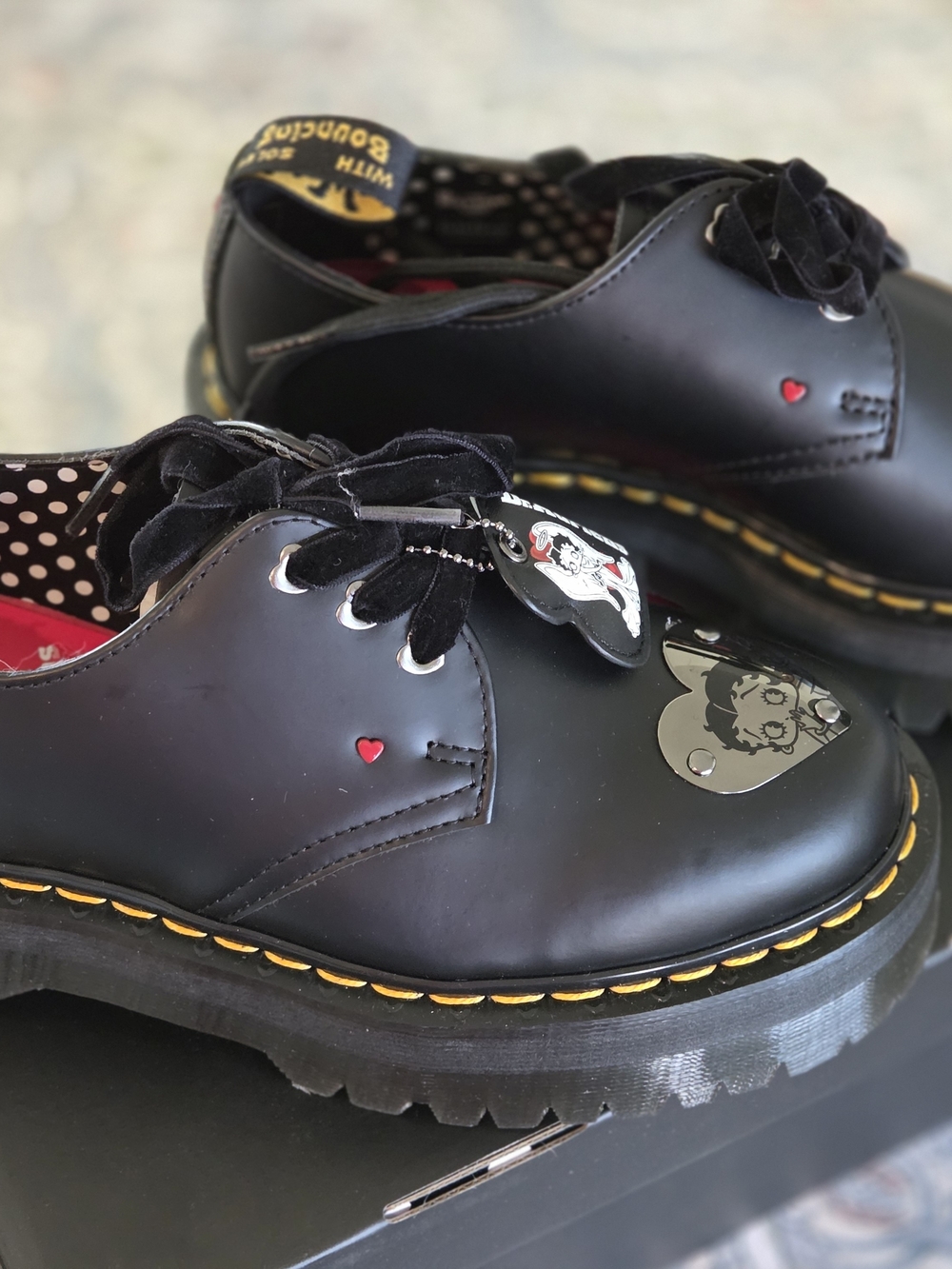 Dr. Martens X Betty Boop Heart Black Leather Accent Lace-Up Shoes - Picture 7 of 11